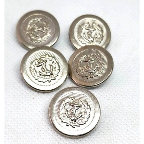5 Vintage Anchor Embossed Silver Tone Collectible Button – Classic Nautical - Picture 1 of 9